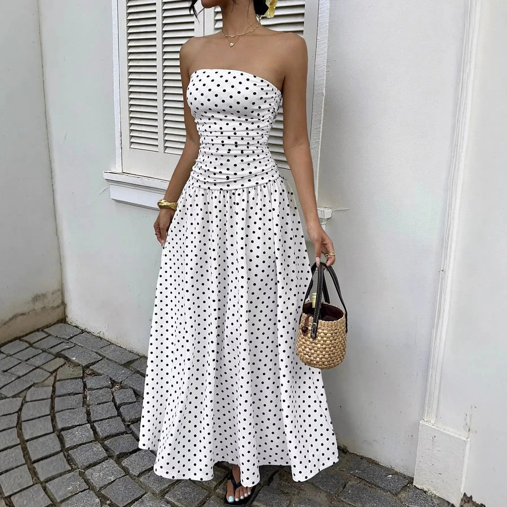 Vestido Largo a Lunares Strapless