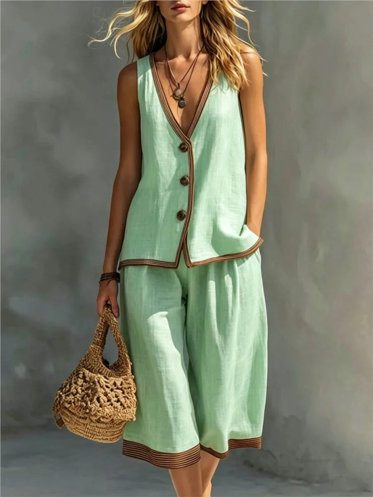 Conjunto Dos Piezas Escote en V de Verano Azul