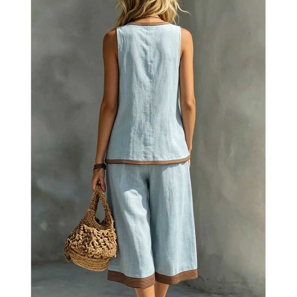 Conjunto Dos Piezas Escote en V de Verano Azul